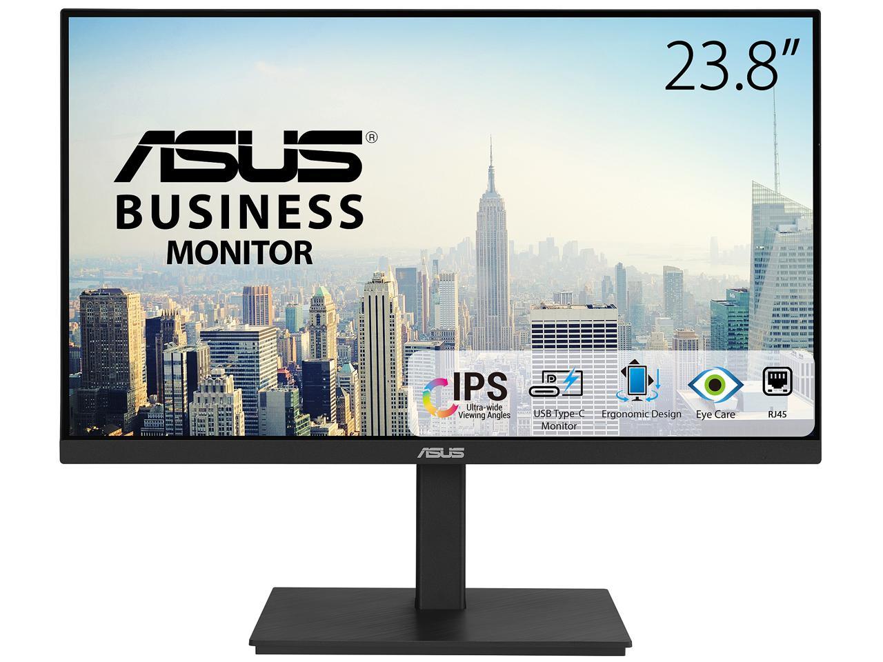 ASUS VA24ECPSN Docking Monitor – 23.8 inch, Full HD, IPS, Frameless, USB-C, RJ45, 75Hz, Adaptive-Sync, Stereo Speakers, Low Blue Light, Flicker Free, Ergonomic Design, Wall Mountable (Certified Refurbished)