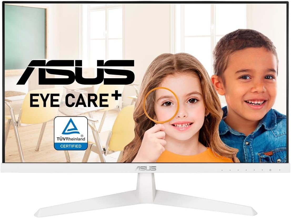 Asus 23.8 inch VY249HE-W Monitor | 1080P | 75Hz | Adaptive-Sync/FreeSync, Eye Care Plus, Color Augmentation, Rest Reminder, Antibacterial Surface | HDMI, VGA (Certified Refurbished)