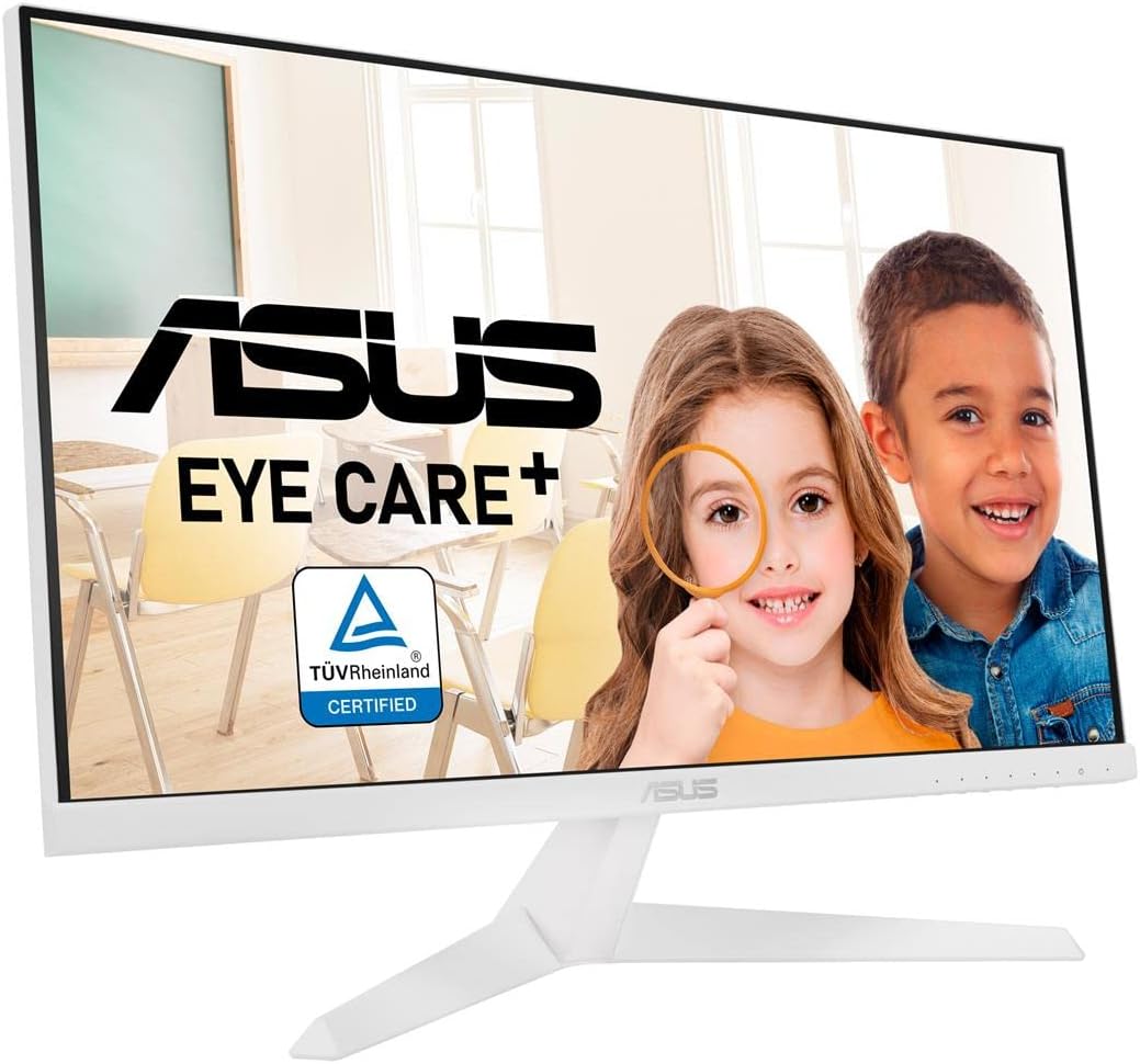 Asus 23.8 inch VY249HE-W Monitor | 1080P | 75Hz | Adaptive-Sync/FreeSync, Eye Care Plus, Color Augmentation, Rest Reminder, Antibacterial Surface | HDMI, VGA (Certified Refurbished)