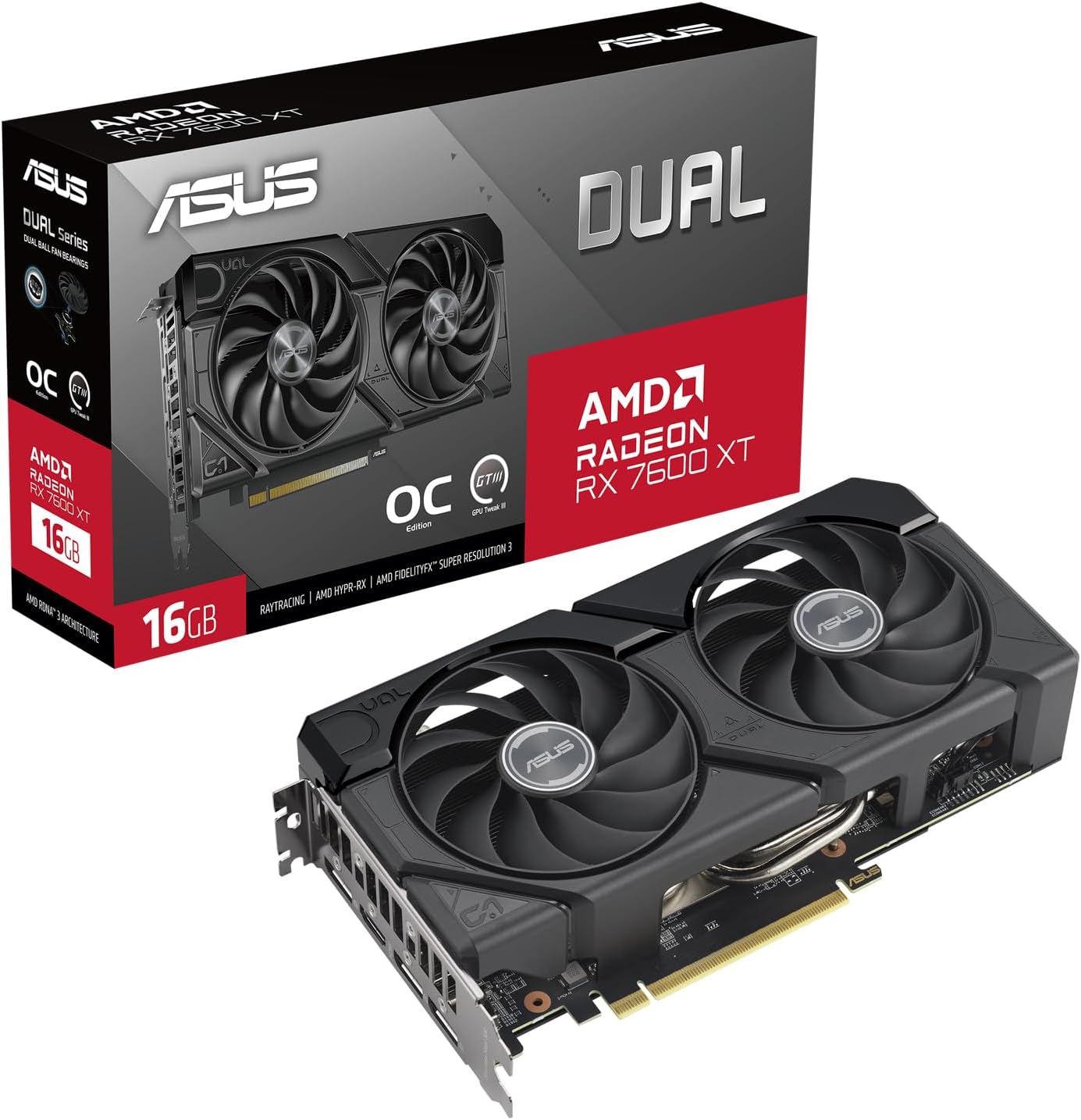 ASUS Dual Radeon RX 7600 XT OC Edition 16GB GDDR6 Graphics Card AMD RDNA 3 PCIe 4.0 16GB GDDR6 Memory HDMI 2.1 DisplayPort 2.1 (Certified Refurbished)