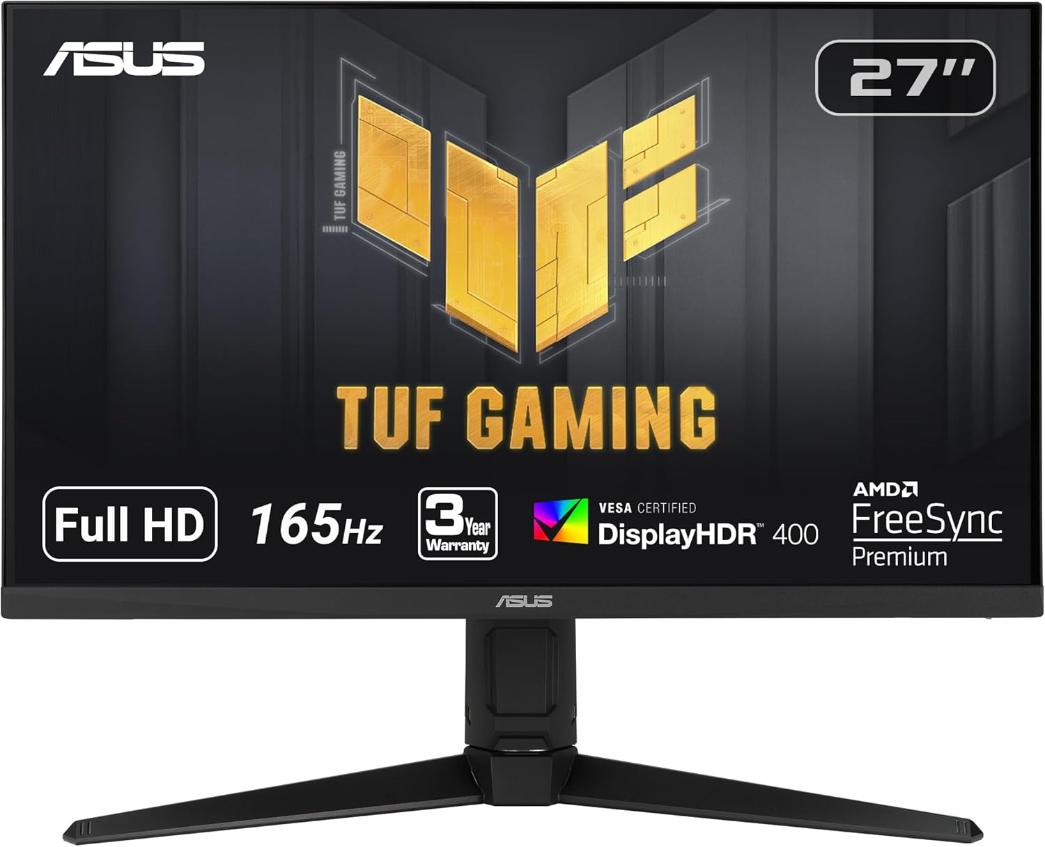 ASUS TUF Gaming VG279QL1A 27” HDR Gaming Monitor, 1080P Full HD, 165Hz (Supports 144Hz), IPS, 1ms, FreeSync Premium, DisplayHDR 400, Extreme Low Motion Blur, Eye Care, HDMI DisplayPort(Certified Refurbished)