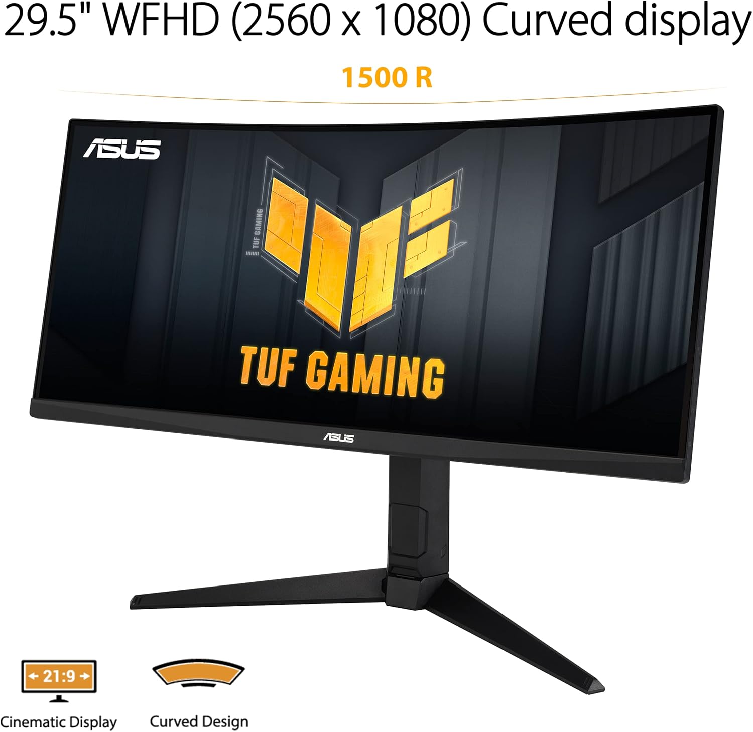 ASUS TUF Gaming 30” 21:9 1080P Ultrawide Curved HDR Monitor (VG30VQL1A) - WFHD (2560 x 1080), 200Hz (Supports 144Hz), 1ms, Extreme Low Motion Blur, FreeSync Premium, Eye Care, DisplayPort, HDMI (Certified Refurbished)