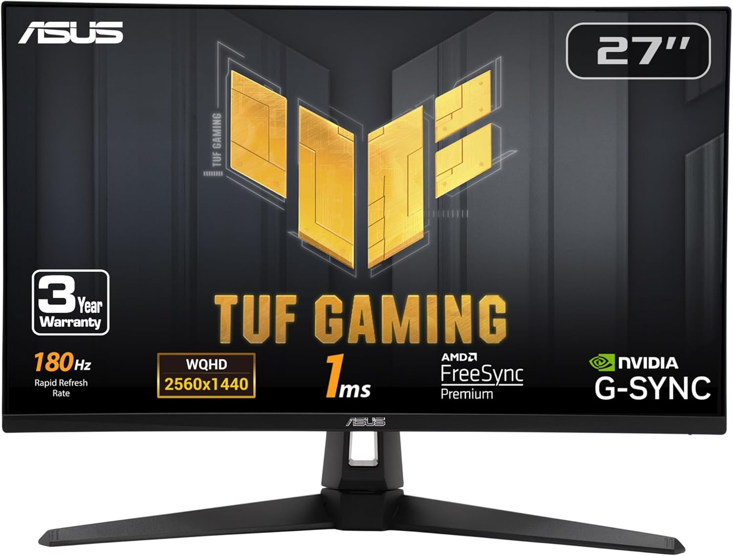 ASUS TUF Gaming 27” 1440P HDR Monitor (VG27AQ3A) – QHD (2560 x 1440), 180Hz, 1ms, Fast IPS, 130% sRGB, Extreme Low Motion Blur Sync, Speakers, Freesync Premium, G-SYNC Compatible, HDMI, DisplayPort (Certified Refurbished)