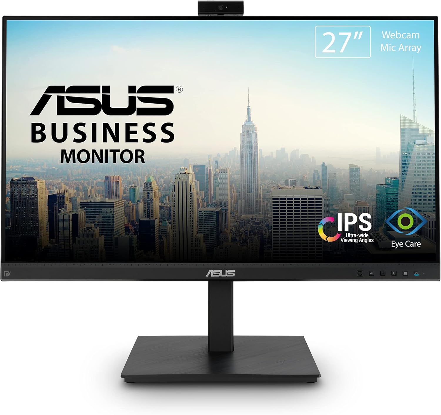 ASUS 27” 1080P Video Conference Monitor (BE279QSK) - Full HD, IPS, Built-in Adjustable 2MP Webcam, Mic Array, Speakers, Eye Care, Wall Mountable, Frameless, HDMI, DisplayPort, VGA, Height Adjustable (Certified Refurbished)