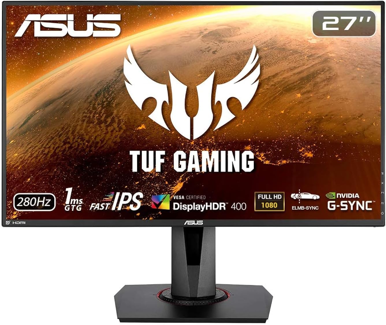 Asus TUF Gaming 27-inch VG279QM Monitor | 280Hz | Fast, G-SYNC, ELMB-SYNC, DisplayHDR400, Shadow Boost (Certified Refurbished)