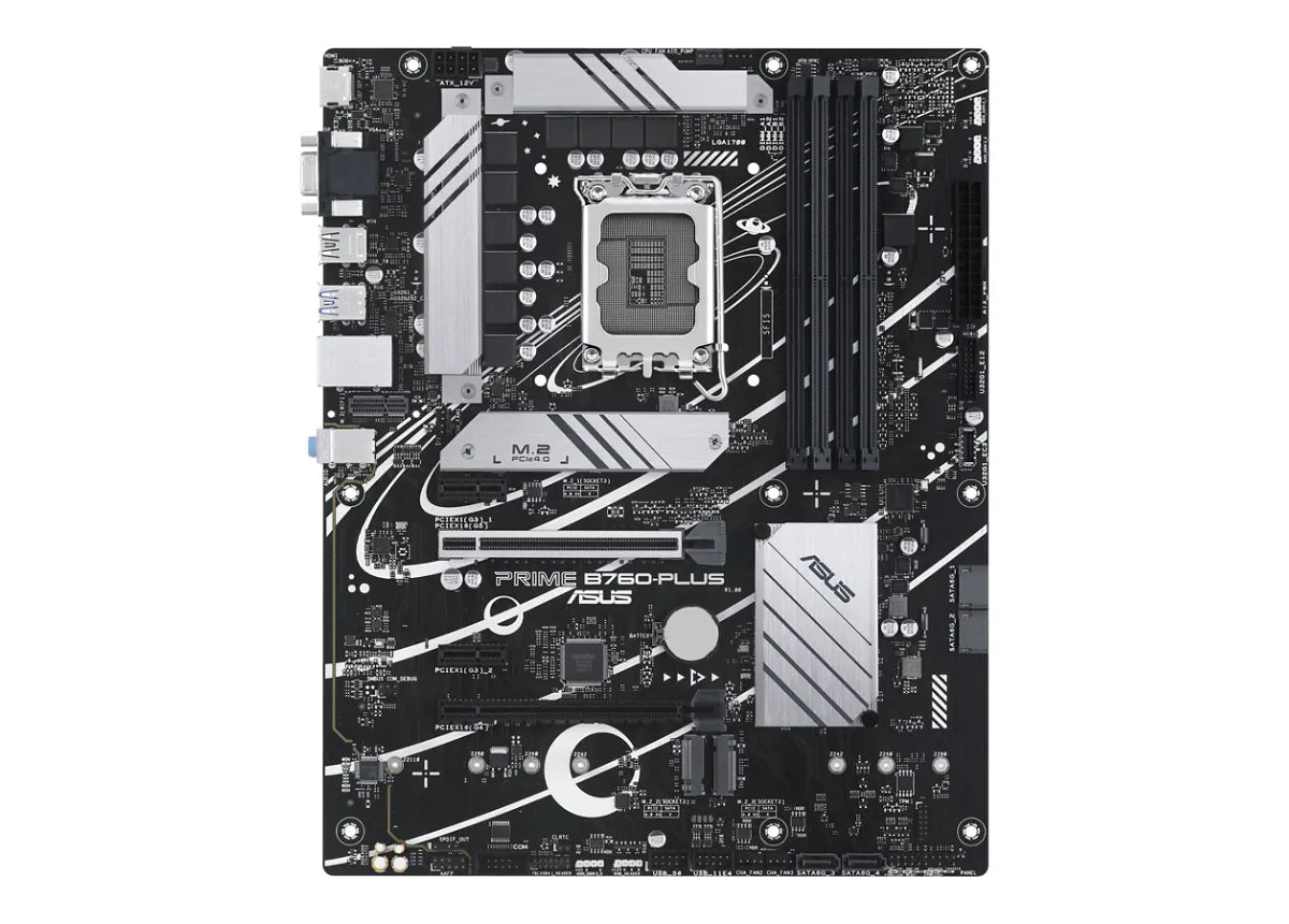 ASUS Prime B760-PLUS, an Intel B760 LGA 1700 ATX Motherboard (PCIe 5.0, three PCIe 4.0 M.2 slots, DDR5, Realtek 2.5Gb Ethernet, DisplayPort, VGA, HDMI, SATA 6 Gbps, USB 3.2 Gen 2x2 Type-C, Thunderbolt (USB4) support, Aura Sync (Certified Refurbished)