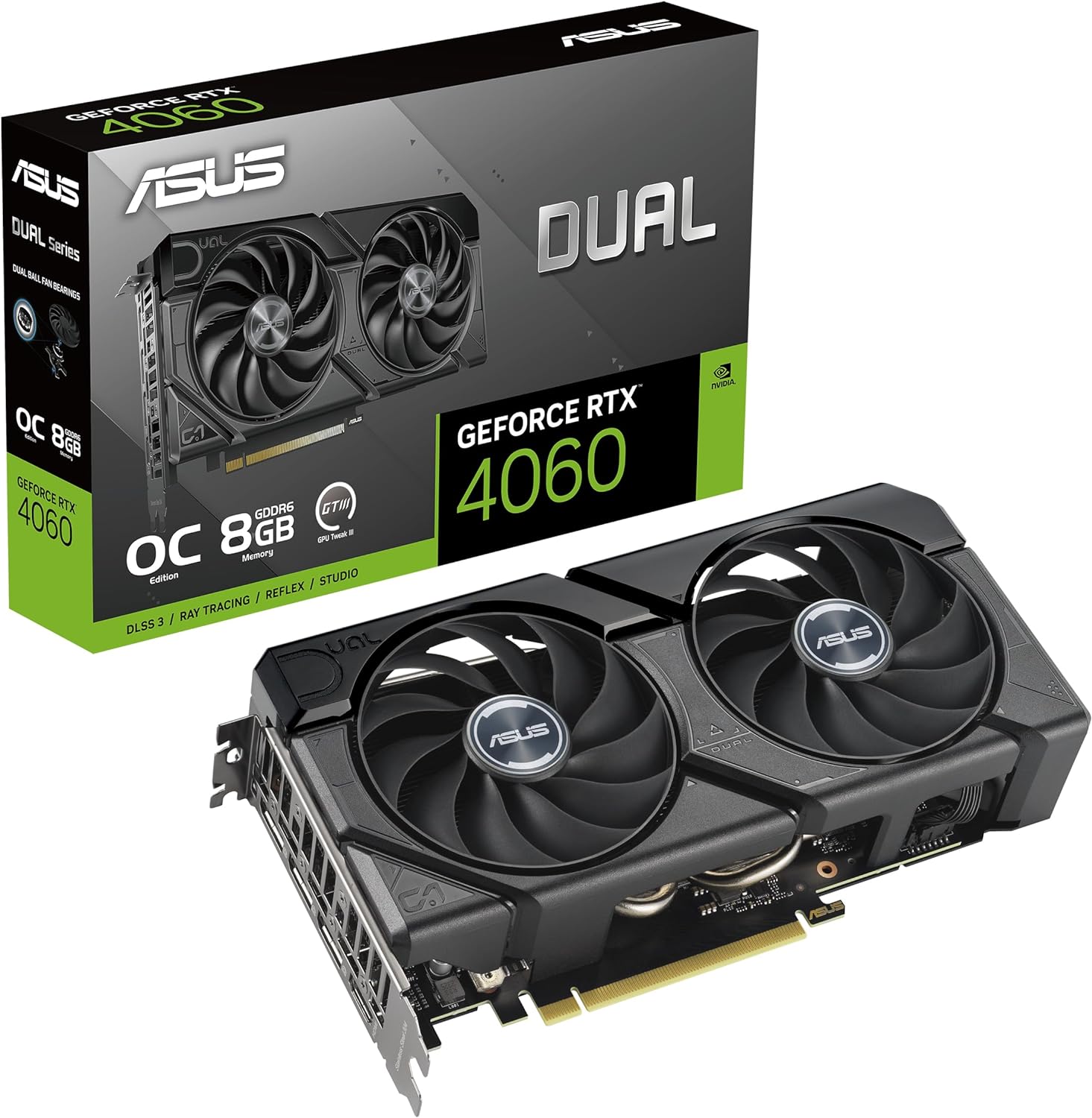 ASUS Dual GeForce RTX 4060 EVO OC Edition 8GB GDDR6 (PCIe 4.0, 8GB GDDR6, DLSS 3, HDMI 2.1a, DisplayPort 1.4a, Axial-tech Fan Design, 0dB Technology, Dual BIOS) (Certified Refurbished)