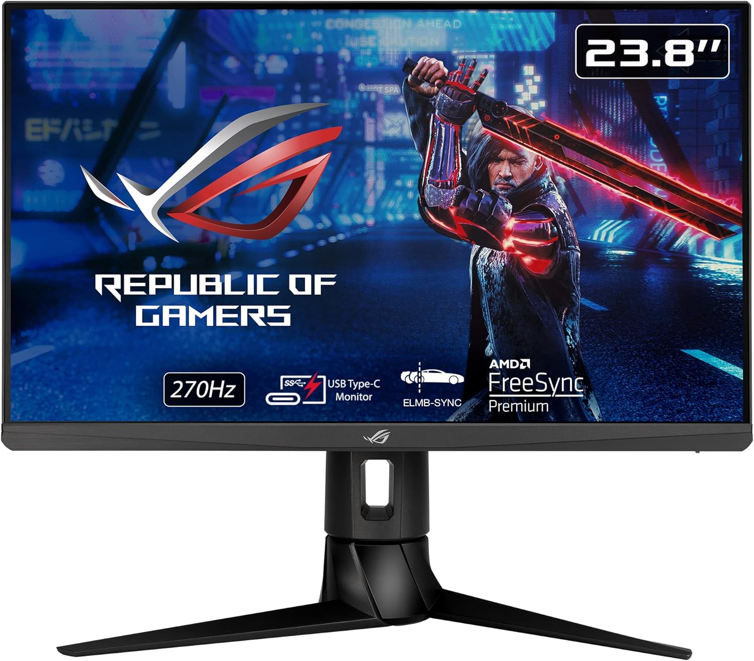 ASUS ROG Strix 23.8” 1080P HDR Gaming Monitor (XG249CM) - Full HD, IPS, 270Hz, 1ms, Extreme Low Motion Blur Sync, FreeSync Premium, 105% sRGB, Eye Care, USB-C, DisplayPort, HDMI, Height Adjustable (Certified Refurbished)