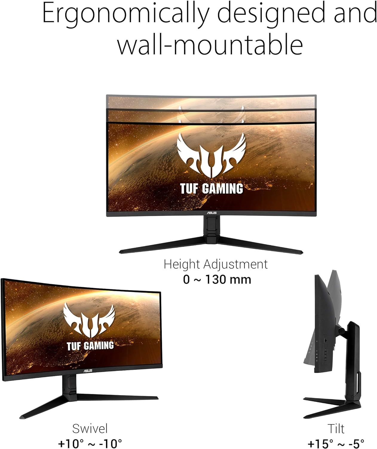 Asus TUF Gaming 34-inch VG34VQL1B Monitor, Curved, WQHD (3440x1440), 165Hz, Extreme Low Motion Blur, FreeSync Premium, Eye Care, DisplayPort HDMI USB, Height Adjustable (Certified Refurbished)