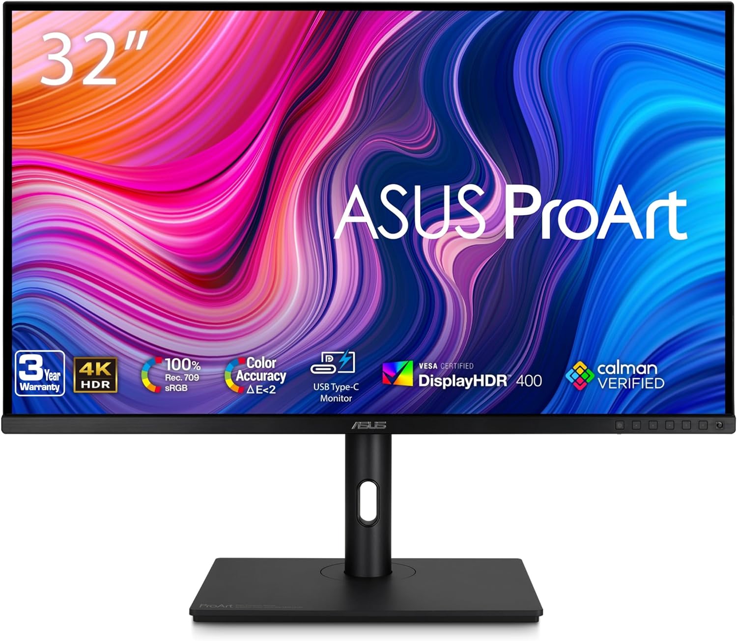 ASUS ProArt Display 32” 4K HDR Monitor (PA329CV) - UHD (3840 x 2160), IPS, 100% sRGB/Rec.709, Calman Verified, USB-C Power Delivery, DisplayPort, HDMI, USB 3.1 Hub, C-clamp, Height Adjustable (Certified Refurbished)