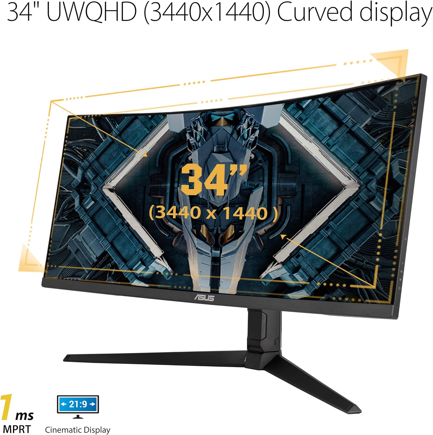 Asus TUF Gaming 34-inch VG34VQL1B Monitor, Curved, WQHD (3440x1440), 165Hz, Extreme Low Motion Blur, FreeSync Premium, Eye Care, DisplayPort HDMI USB, Height Adjustable (Certified Refurbished)