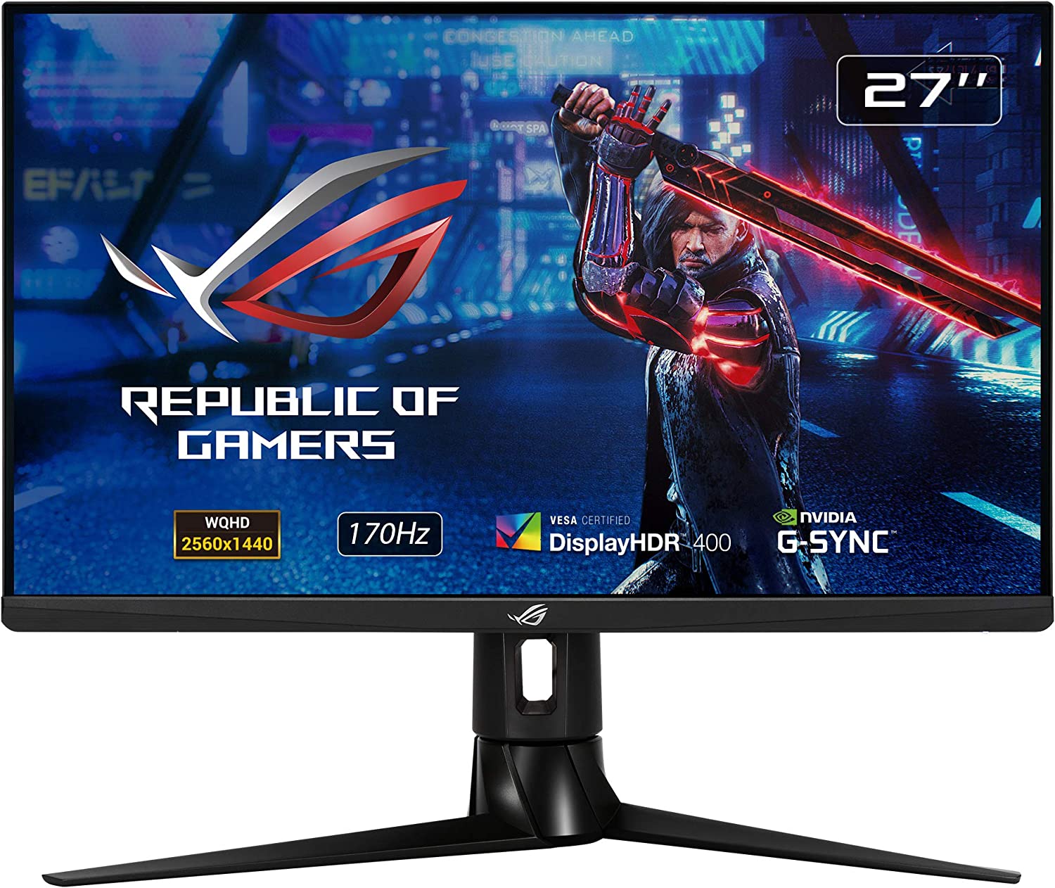 ASUS ROG Strix XG27AQ 27” HDR Gaming Monitor, 1440P WQHD (2560 x 1440), Fast IPS, 170Hz, 1ms, G-SYNC Compatible, Extreme Low Motion Blur Sync, Eye Care, HDMI DisplayPort USB 3.0 Hub, DisplayHDR 400 (Certified Refurbished)