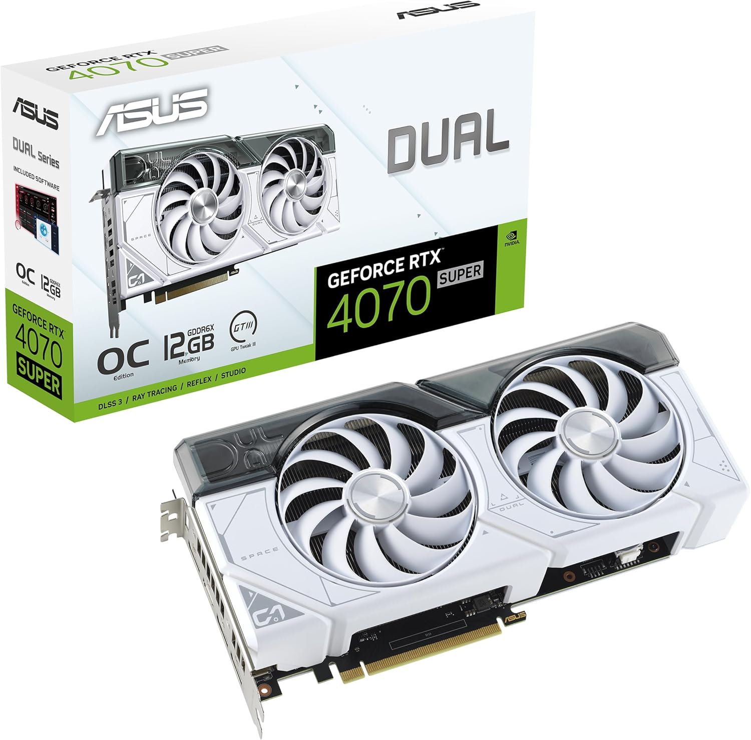 ASUS Dual GeForce RTX™ 4070 Super White OC Edition (PCIe 4.0, 12GB GDDR6X, DLSS 3, HDMI 2.1a, DisplayPort 1.4a, 2.56-Slot Design, Axial-tech Fan Design, Auto-Extreme Technology, and More) (Certified Refurbished)