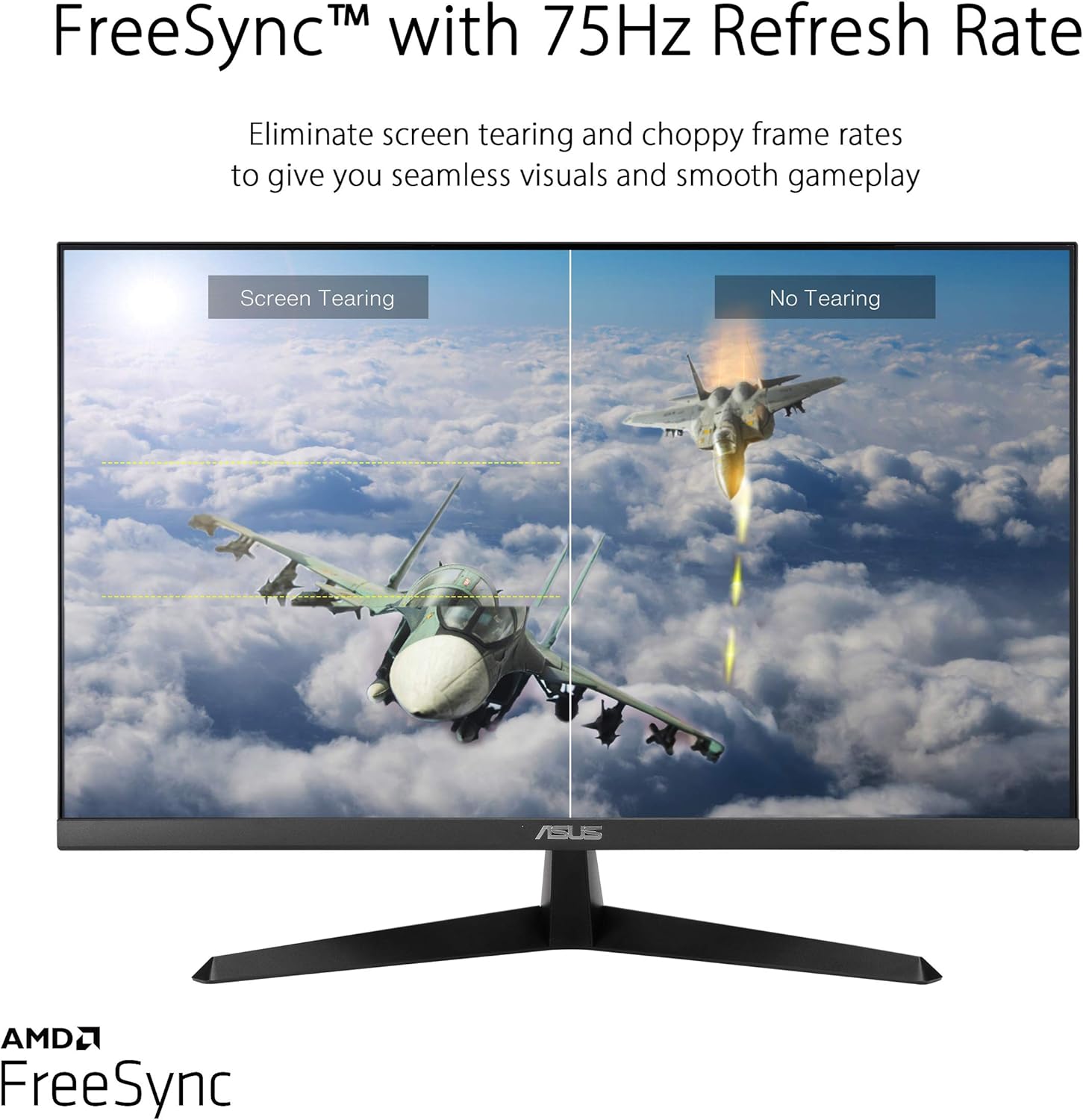 Asus 27 inch VY279HE Monitor | 1080P Full HD | 75Hz | Adaptive-Sync/FreeSync | Eye Care Plus, Color Augmentation, Antibacterial Surface | HDMI, VGA (Certified Refurbished)