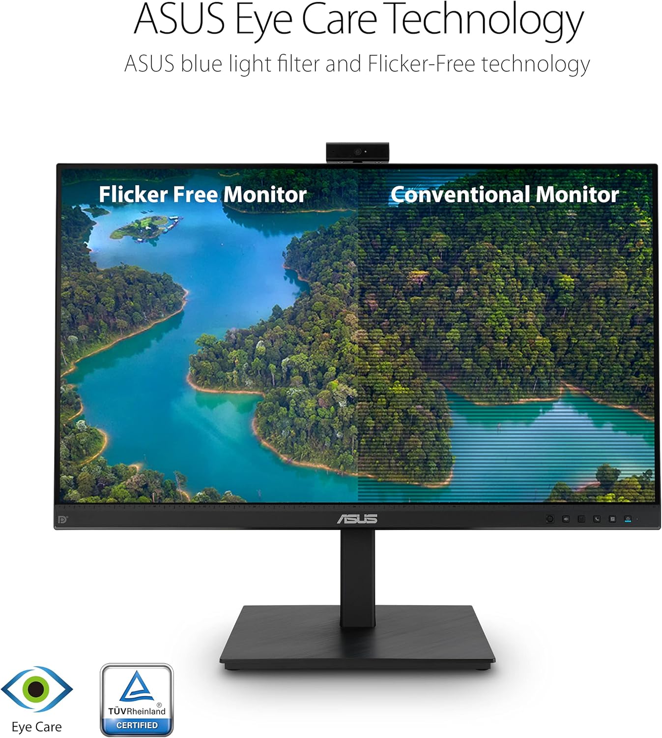 ASUS 27” 1080P Video Conference Monitor (BE279QSK) - Full HD, IPS, Built-in Adjustable 2MP Webcam, Mic Array, Speakers, Eye Care, Wall Mountable, Frameless, HDMI, DisplayPort, VGA, Height Adjustable (Certified Refurbished)