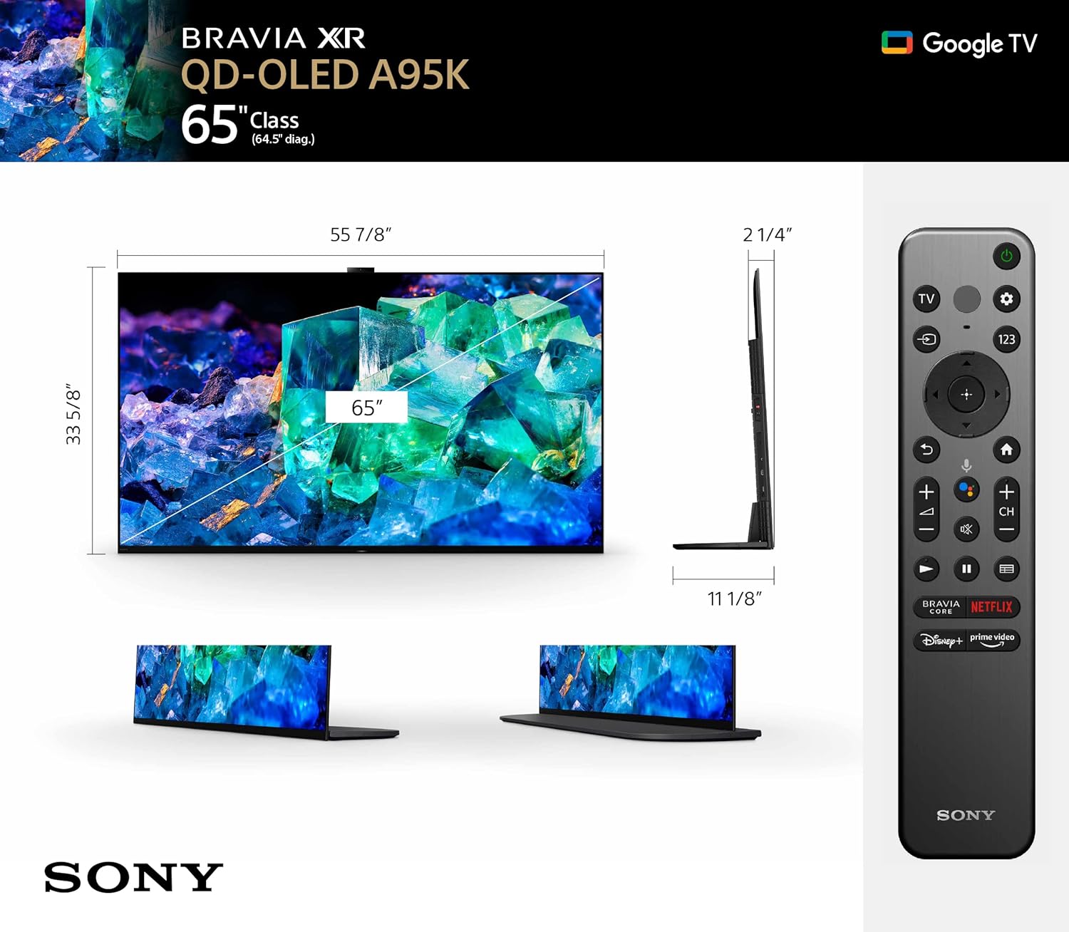 Sony XR-65A95K 65 inch BRAVIA XR OLED 4K Ultra HD HDR QD-OLED Smart Google TV with Dolby Vision & Atmos (Refurbished)