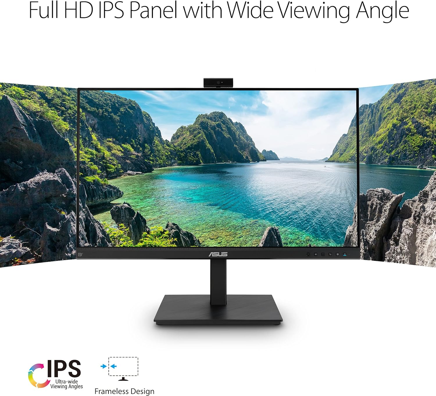 ASUS 27” 1080P Video Conference Monitor (BE279QSK) - Full HD, IPS, Built-in Adjustable 2MP Webcam, Mic Array, Speakers, Eye Care, Wall Mountable, Frameless, HDMI, DisplayPort, VGA, Height Adjustable (Certified Refurbished)