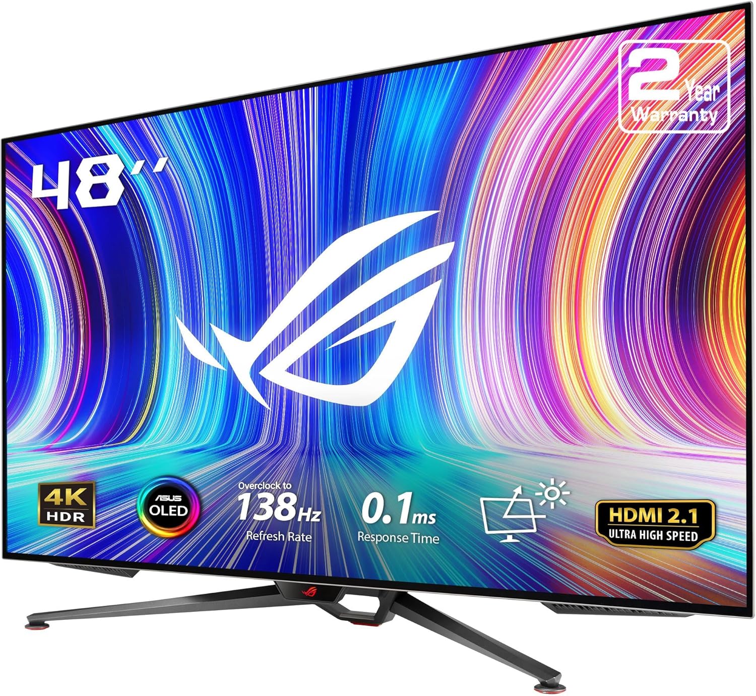 ASUS ROG Swift 47.5” 4K OLED Gaming Monitor (PG48UQ)- UHD (3840 x 2160), 138Hz, 0.1ms, HDMI 2.1, True 10 bit, DCI-P3 98%, G-SYNC Compatible, DisplayPort, USB, Console Ready, Remote Control, Anti-Glare (Certified Refurbished)