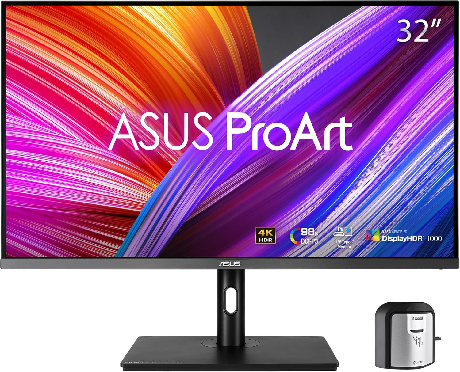 ASUS ProArt Display 32” 4K HDR Mini LED Monitor (PA32UCR-K) - IPS, UHD (3840 x 2160), 1000nits, ΔE < 1, 98% DCI-P3, 99.5% Adobe RGB, Calman Ready, USB-C, DisplayPort, HDMI, X-rite i1 Calibrator (Certified Refurbished)